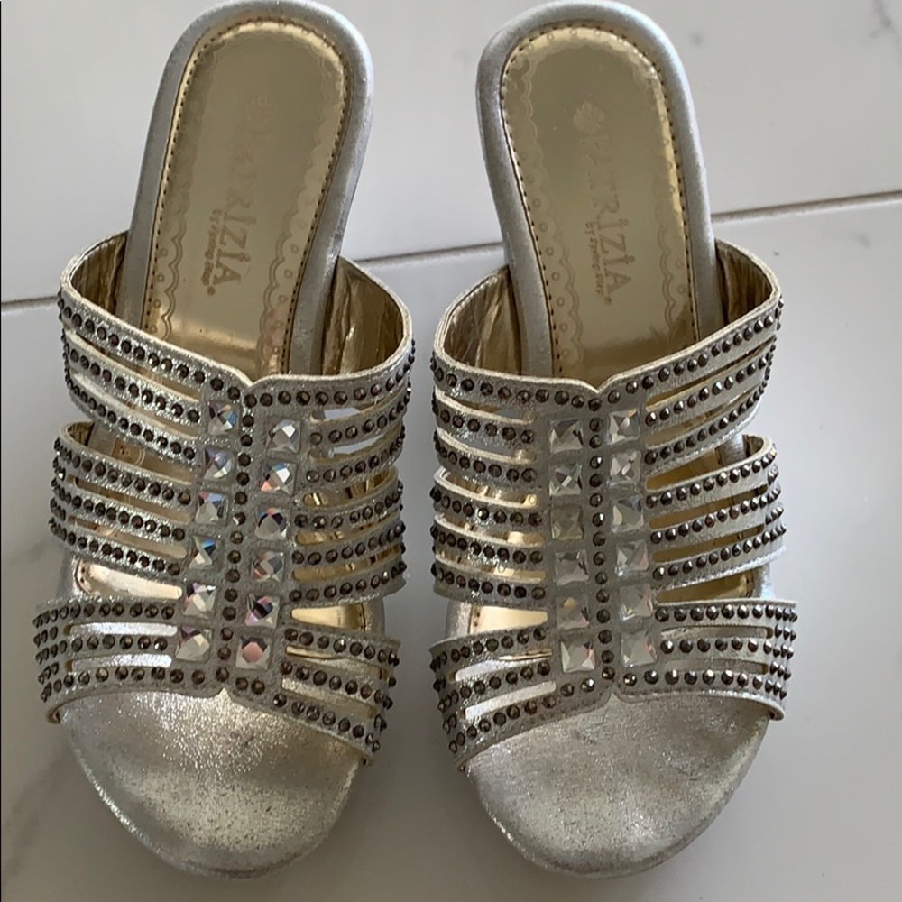 💜 DAZZLING SILVER METALLIC RHINESTONE WEDGE SHOES